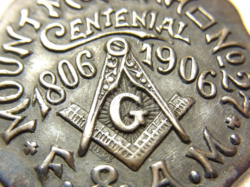 画像: アメリカ ネバダ州 MOUNT MORIAH（マウント モライア） フリーメイソン ロッジ100周年（1806〜1906年）記念 アンティークメダル 33mm