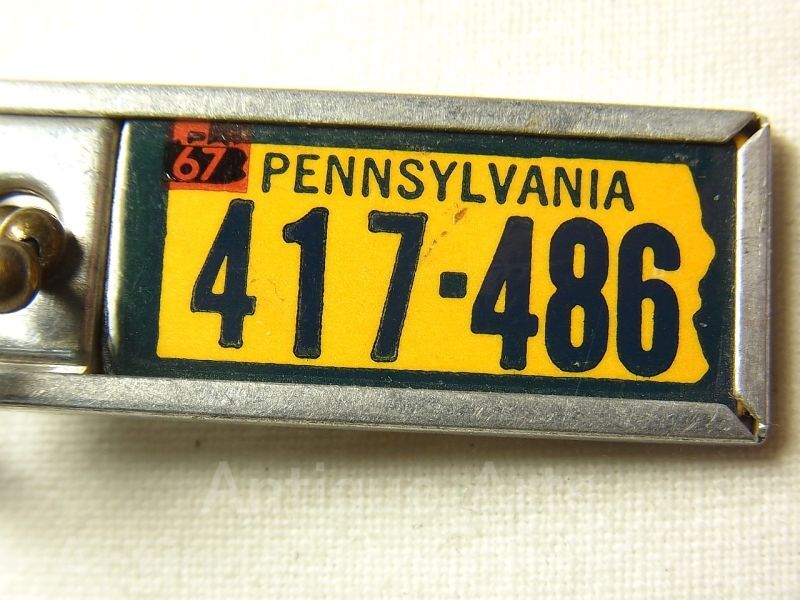 画像: ≪アメ車・旧車ミニナンバープレートタグ≫《67 PENNSYLVANIA 417-486（1967年 ペンシルベニア 417-486）》アメリカ ヴィンテージ ミニナンバー プレート リターンフォブ(ボールチェーン付き) ２枚組セット